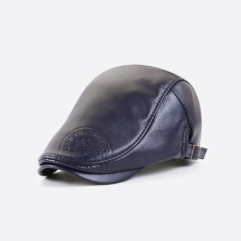 

Retro Beret Hats For Men Autumn Winter Faux Leather Gatsby Hat Middle-aged Men's Visor Golf Driving Flat Cap Herringbone Ivy Cap