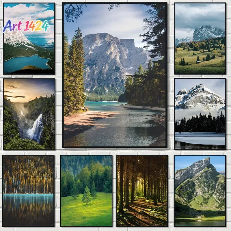 Beautiful Landscape Posters Dark Green Forest Foggy Mountain Landscape Nature Scenery Poster Canvas Painting Living Room Decor