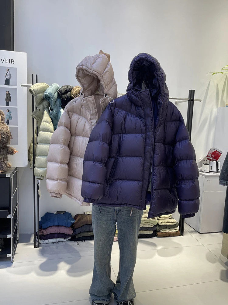 90 white duck down jacket women's Korean version thick loose bread casual simple fashion hooded solid color coat