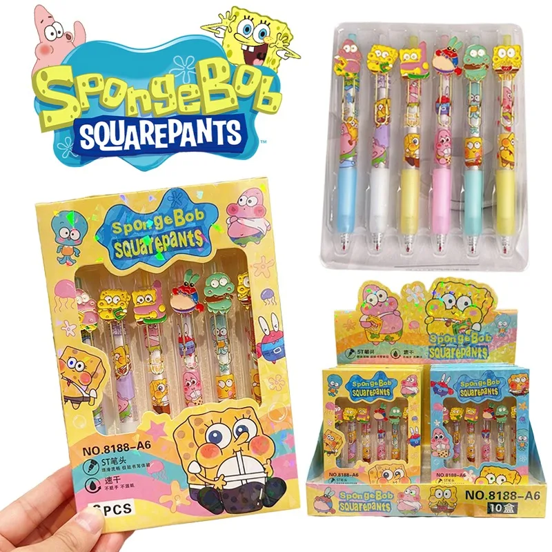 6pcs קריקטורה ספוגית ג 'ל עטים 0.5 מ מ מ מ בלק עט כדורי כוכב חמוד כוכב כתיבה ג' ל עט לבית הספר אספקה