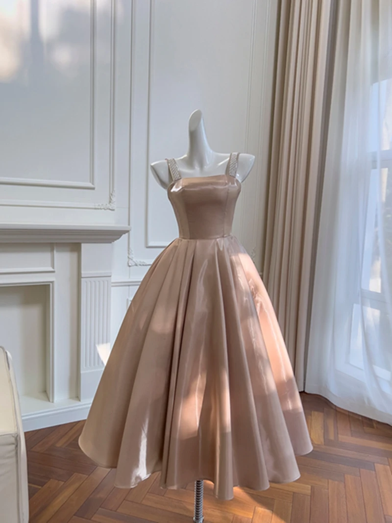 Retro Court Sle iny Satin Pearl Strap Princ Puffy Rock Taille Cinching Dr Ballkleid Dr Autumn Faion Damen Dr