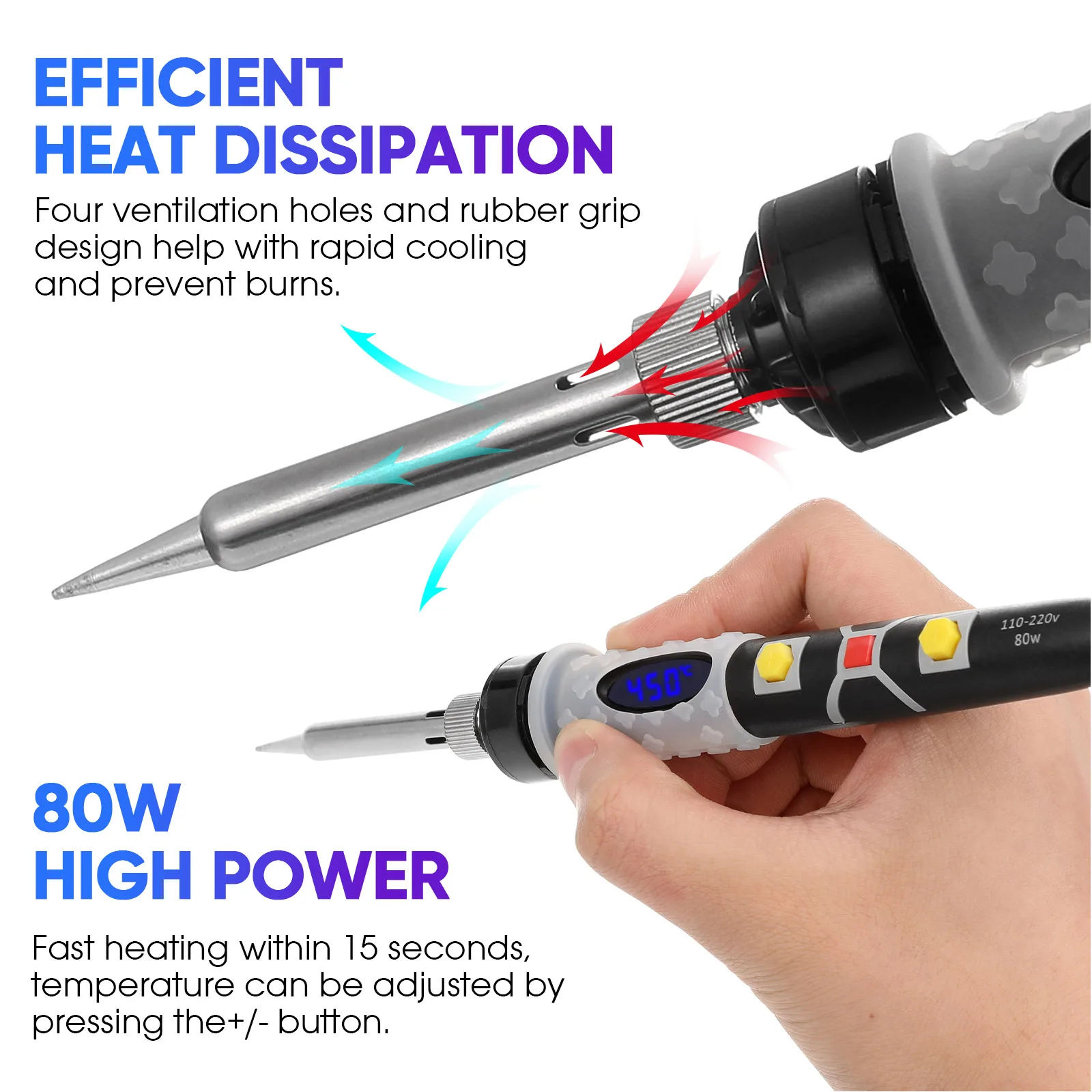 10pcs 80W Adjustable Temperature Soldering Iron Kit Digital Display Electric Tools AU Plug Random Bag Color