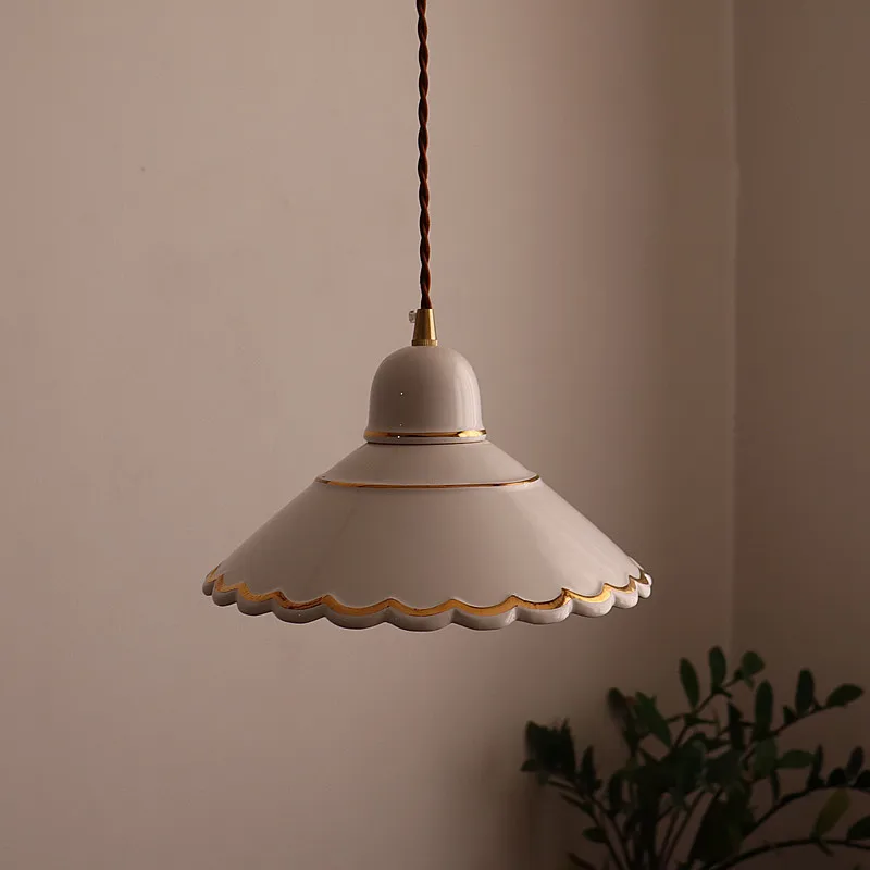 IWHD Japan Wabi Sabi LED Hanging Lamps Bedroom Kitchen Dining Room Glazed Hand-Painted Ceramic Pendant Light Decoration Hanglamp