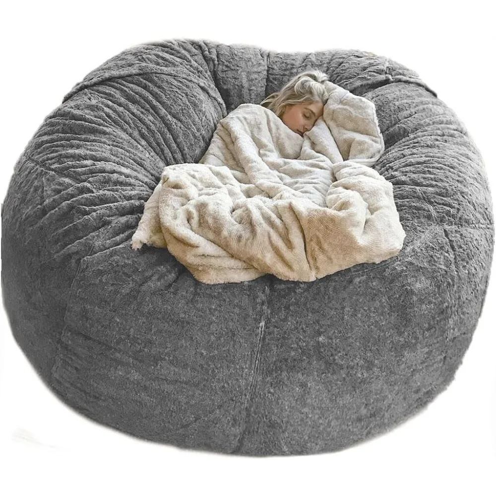 

5FT Giant Fur Bean Bag Chair Cover, (No Filler, Cover only), Machine Washable Big Size Bean Bag Cover