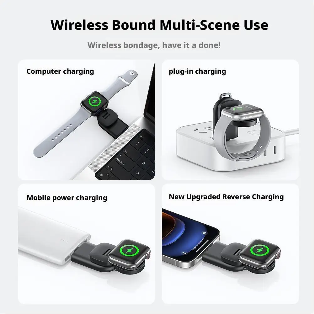Portable 360° Wireless Charger for Smartwatch, Magnetic Mini Charging Stand Compatible with All Series Watch Charging