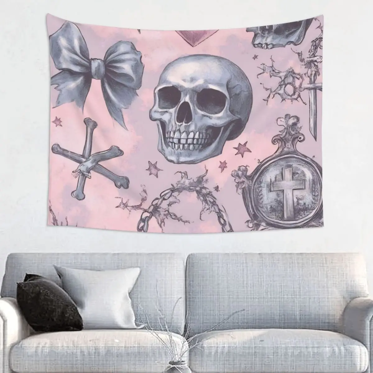 Halloween Gothic Tapestry Wall Hanging Hippie Fabric Wall Tapestry Witchy Cross Art Blanket Dorm Decor Tapiz
