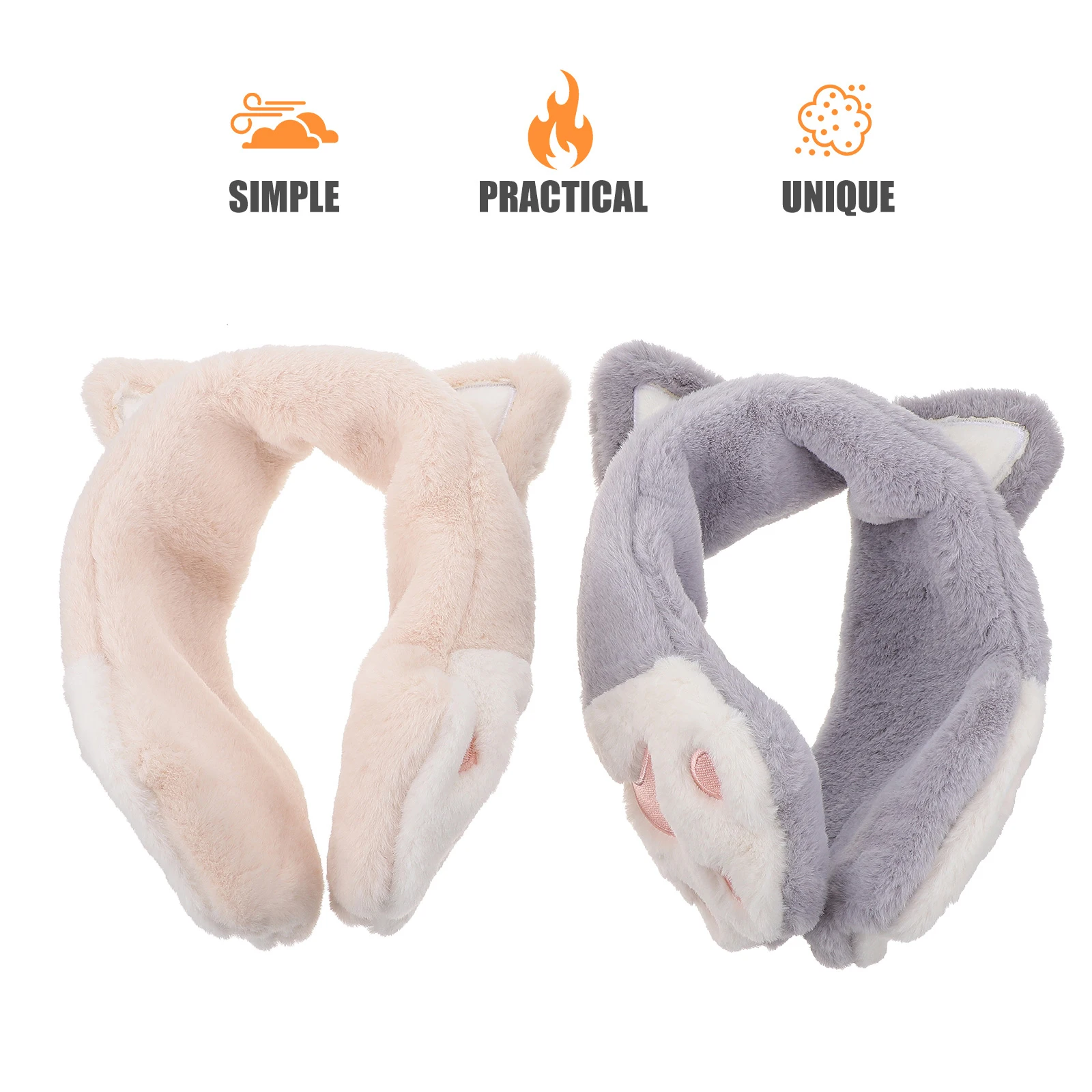

2Pcs Cat Ears Earmuffs Keep Warm Winter Ear Protector Gray Beige Unisex Toddler Adult Durable Practical Long Use Lovely