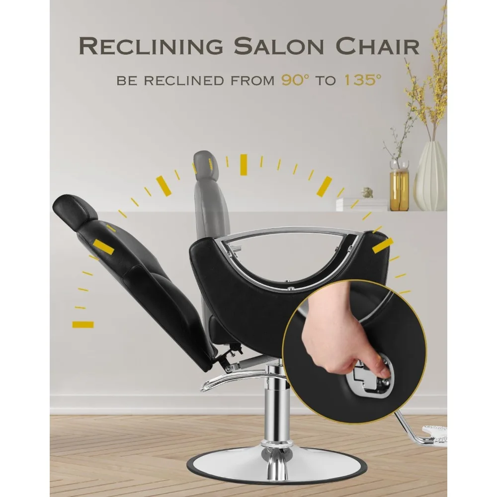 كرسي حلاقة صالون أسود، كرسي صالون للاستلقاء لمصفف الشعر للمنزل، كرسي حلاق مع مضخة هيدروليكية، 360 درجة °   دوار، جمال