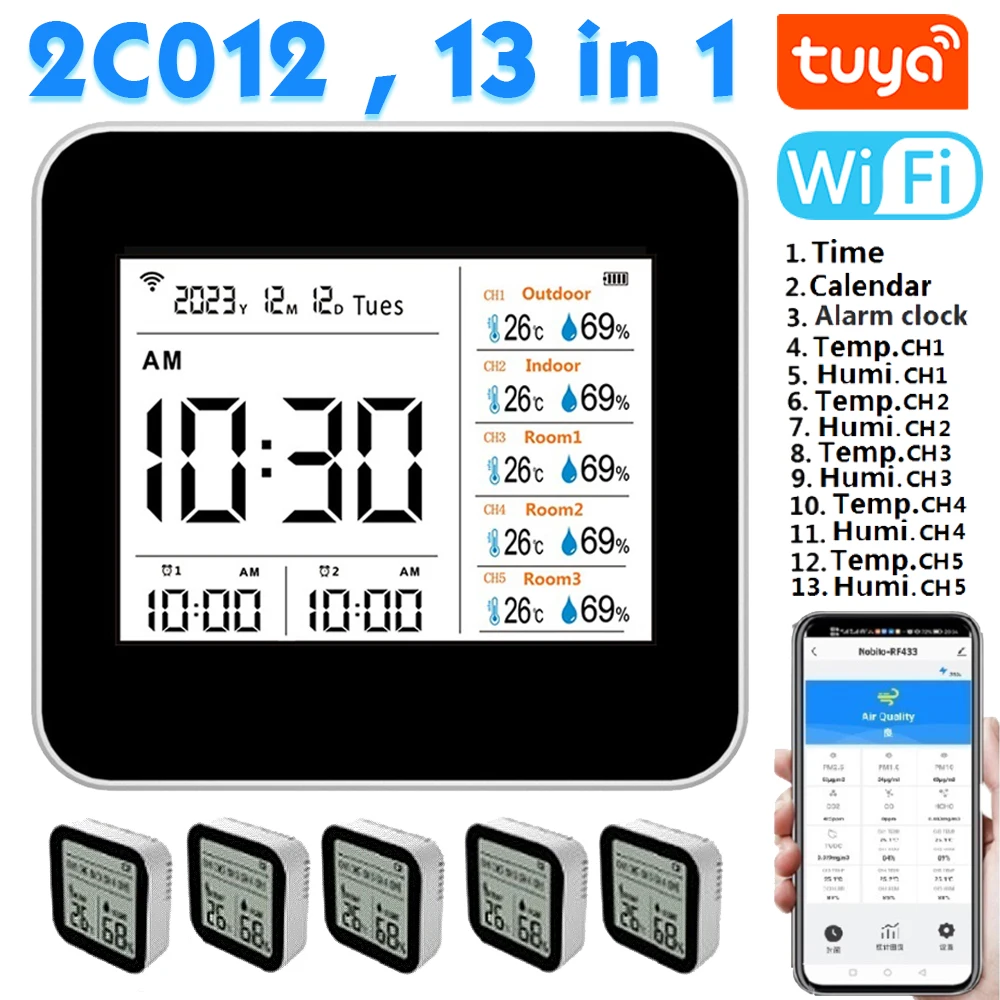 

Умный Термометр-Гигрометр Tuya, Wi-Fi прибор 13 в 1 для измерения влажности и температуры в помещении, с управлением через приложение, для дома и офиса
