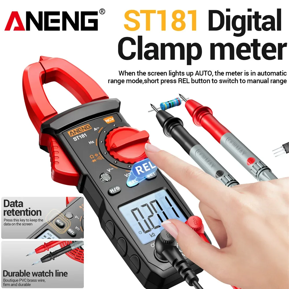 Medidor de pinza Digital aneng ST181 corriente CA 4000 recuentos multímetro amperímetro probador de voltaje amplificador de coche Hz capacitancia NCV Ohm probador