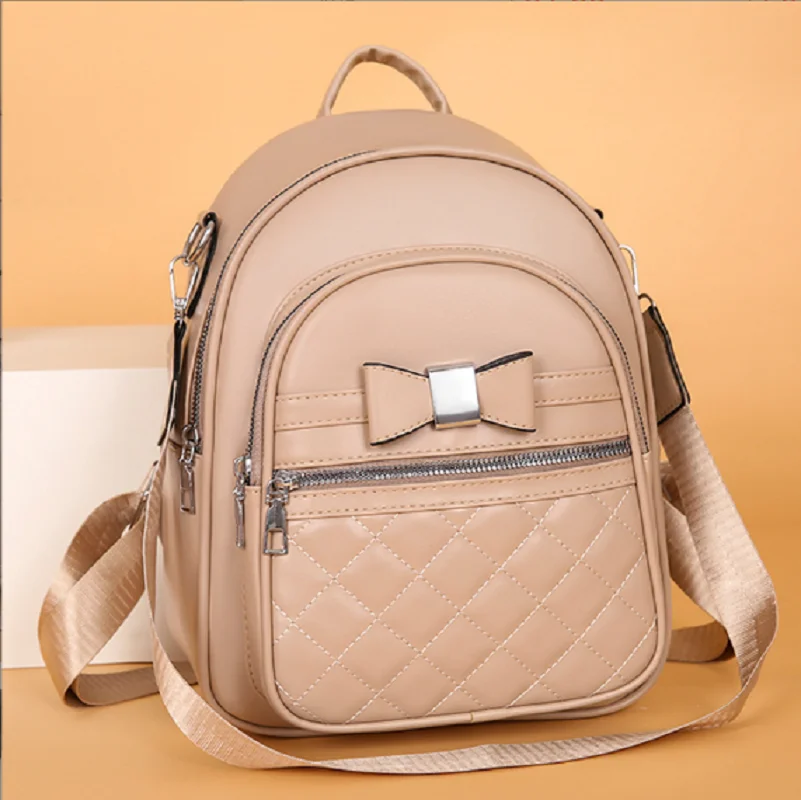 2026 Women's Korean Fashion Bow Travel Backpack High Quality Leather Shoulder Bags Handbag Ladies Casual School Bag Backpacks