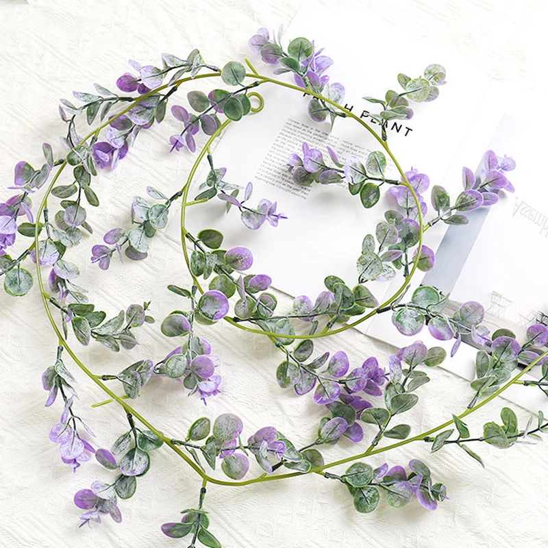 1PC 175cm Artificial Purple Eucalyptus Hanging Vines Fake Plant Rattan for Indoor Outdoor Garden Wall Decoration Garland