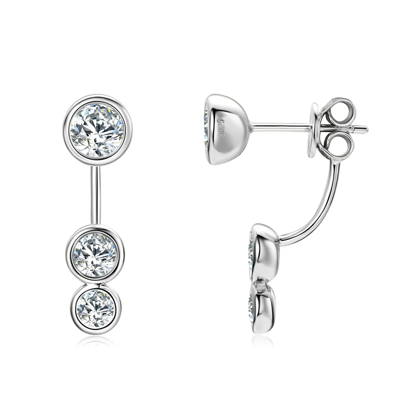 Alle runden Moissanit-Diamant-Ohrjacken-Ohrringe, 5 mm, 4 mm und 3,5 mm, 925er Echtsilber-Ohrstecker für Damen, 2024, einzigartiger feiner Schmuck – Detail 16