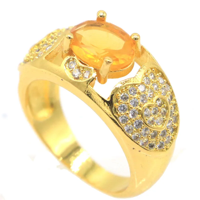 Buy 5 Get 1 Free 22x12mm Pretty Golden Citrine White CZ Ladies Wedding Gold Silver Rings