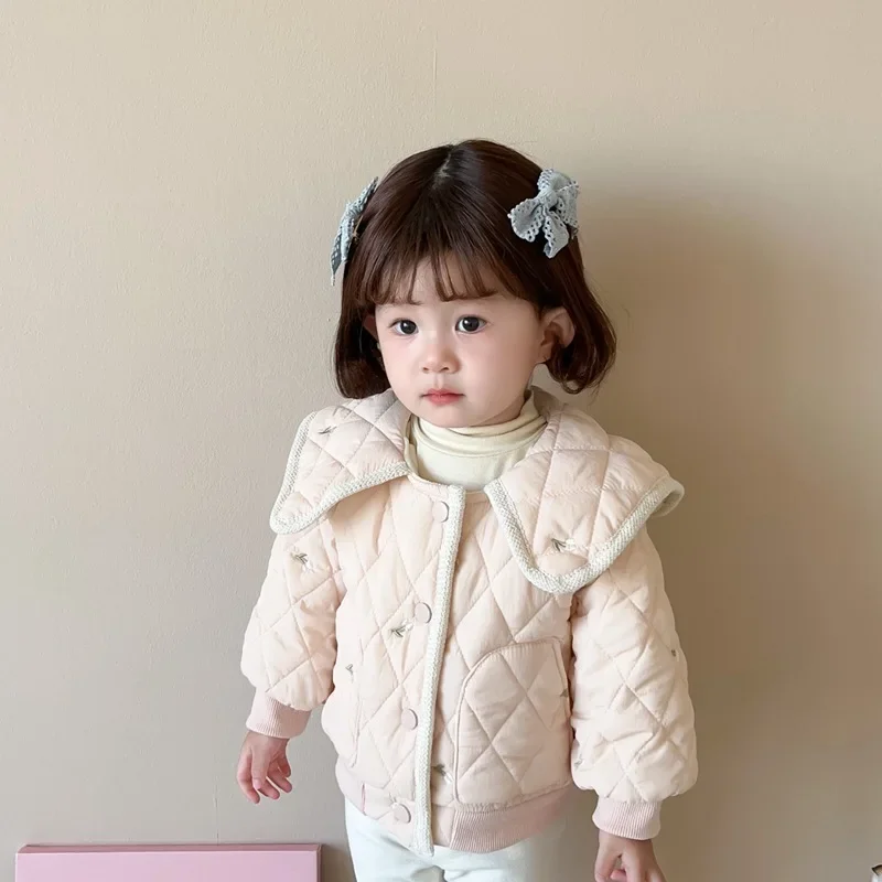 2024 New Cotton Coat for Girls Thickened Warm Winter Clothes with Velvet for One Year Old Baby Winter Coat Cotton Coat