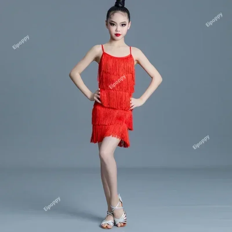 Adult Children High-end Custom Stage Costume Tango Costume Latin Dance Dress girl Diamond Tassel Professional Competition Suit