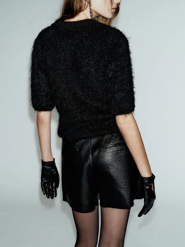 Zimowe 2025 Nowe Modne Damskie Spodnie-Spódnice z Wysokim Stanem, Uniwersalne, Wyszczuplające, z Imitacji Skóry, Plisowane, Etniczne Stroje Sceniczne