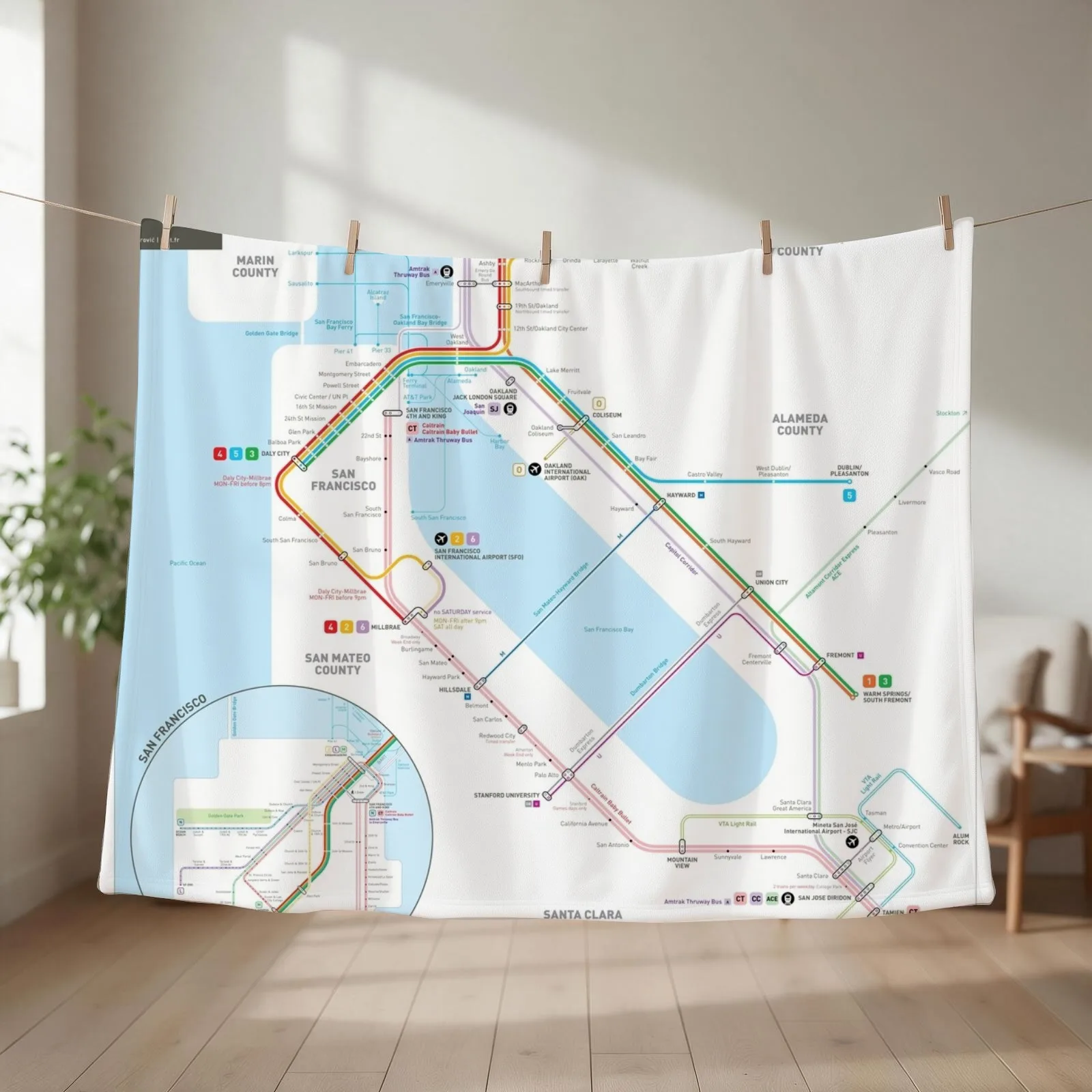 San Francisco Bay Area Transit Map Throw Blanket Extra Large Throw Stuffeds Heavy For Baby Blankets