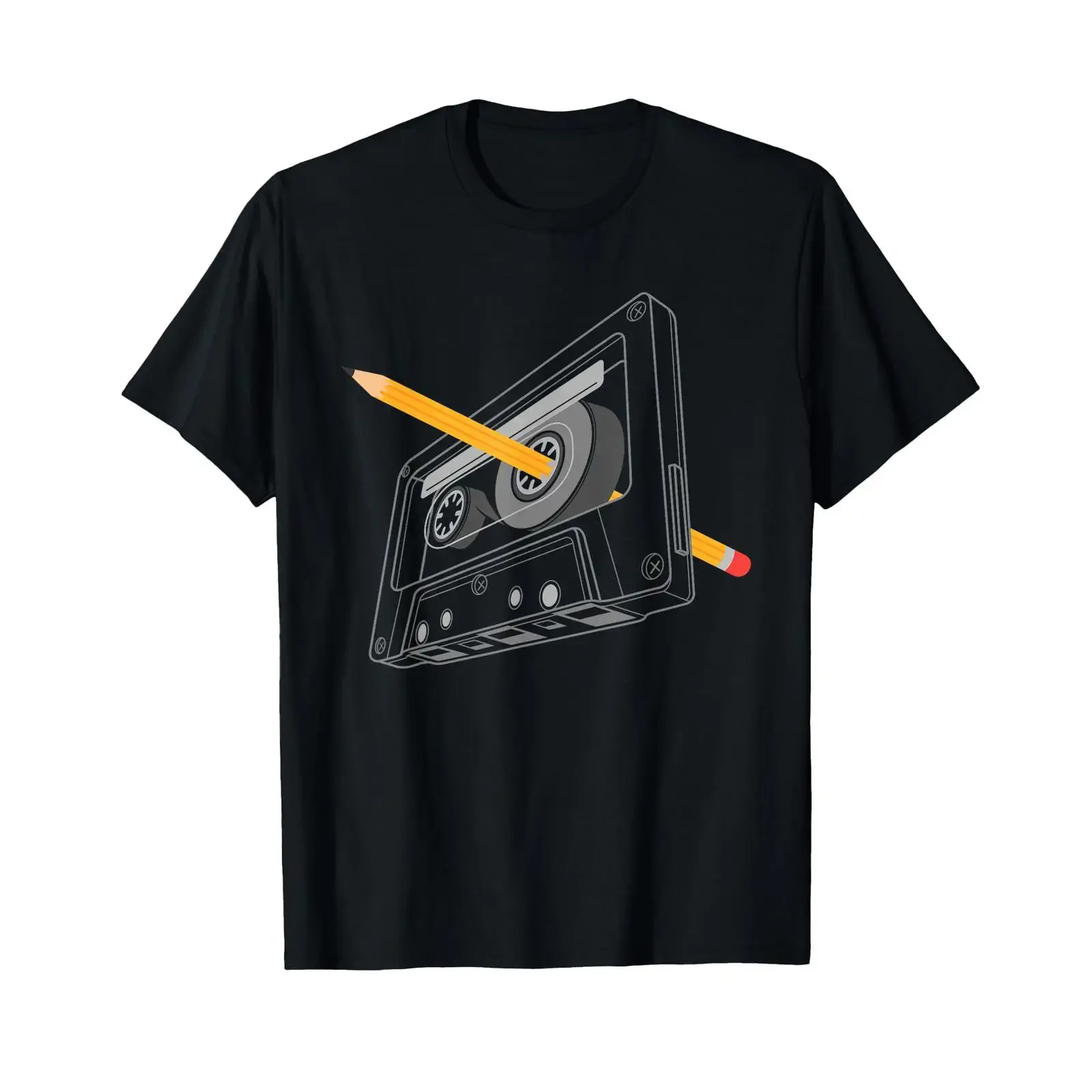 Vintage Rewind Funny 80s 90s Cassette Pencil T Shirt vintage Washed fashion Versatile graphic designer clothes