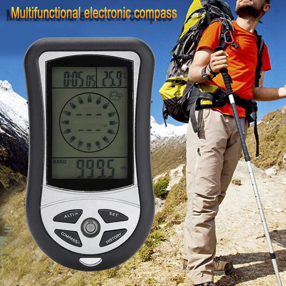 Multifunctional Digital Altimeter Black LCD Electronic Compass Outdoor Hiking Compass Portable Altimeter Barometer Thermometer