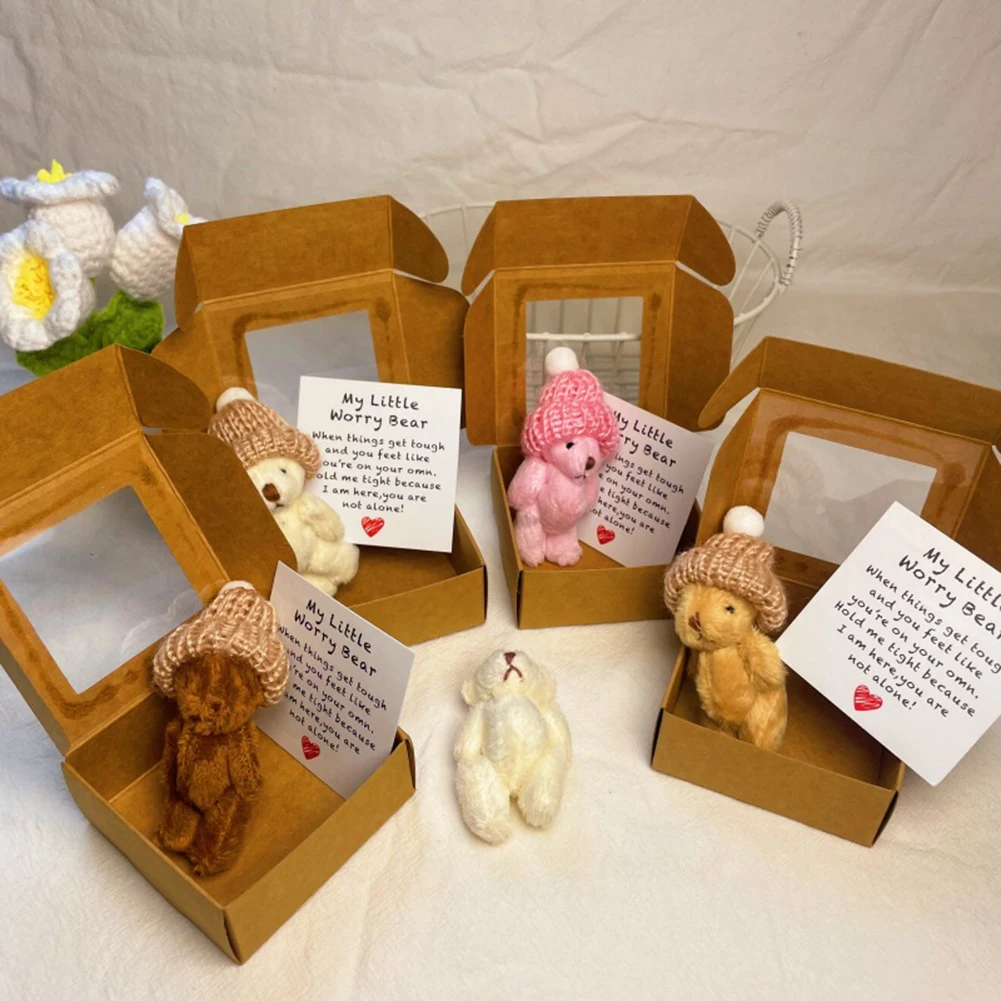 Handmade Mini Bear Little Bear In A Box Mini Pocket Teddy Bears Cute Plush Bear Hug with Emotional Card for Lovers Sympathy Gift
