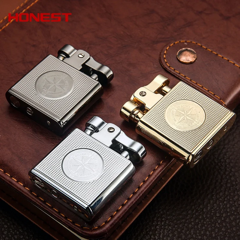 Stone Unique Luxury Kerosene Gasoline Lighter Metal Flint Vintage Cigarette Windproof Lighter Smoking Accessories Gifts for Men