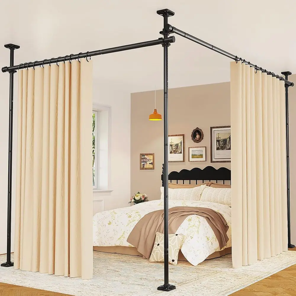 Room Divider, Tension Curtain Rods No Drilling, 4-10ft H 28-114inch W Adjustable Temporary Privacy Wall Divider, Heavy Duty Free