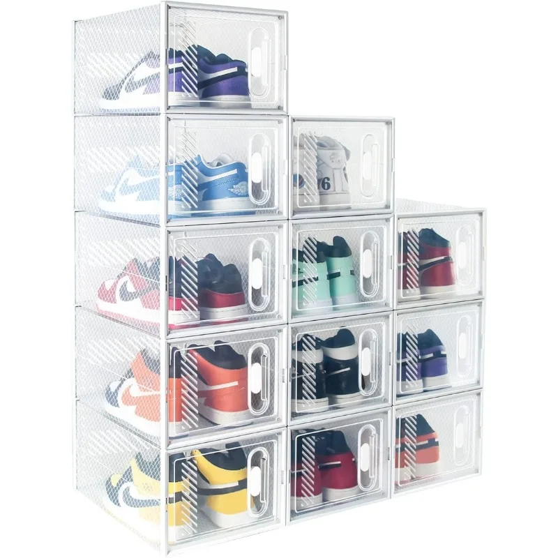 

Shoe Storage Boxes, Clear Plastic Stackable, Shoe Organizer Boxes with Lids, Shoe Container Boxes for Closet, Bedroom, White