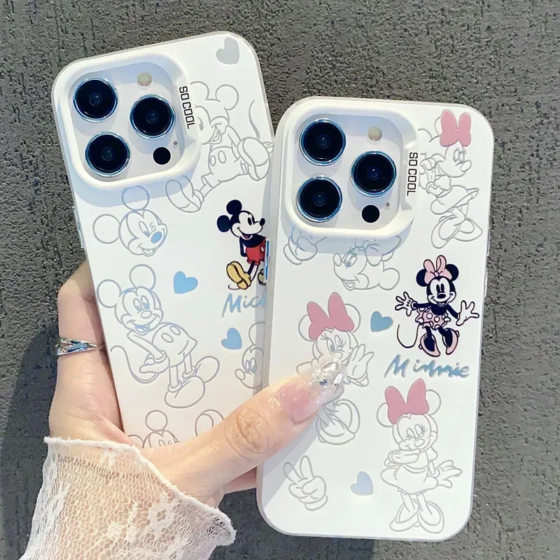 Adorável mickey minnie mouse dos desenhos animados bonito casal caso de telefone para iphone 16 15 14 13 12 11 pro max xr xs max 7 8 plus mini y2k capa