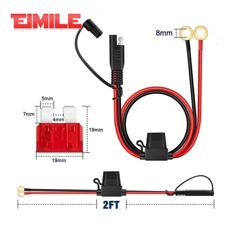 12V Quick Release SAE Cable With Fuse Terminal Double O Connector Battery Charger Extension Adapter Wire 12AWG Terminal Fo Truck