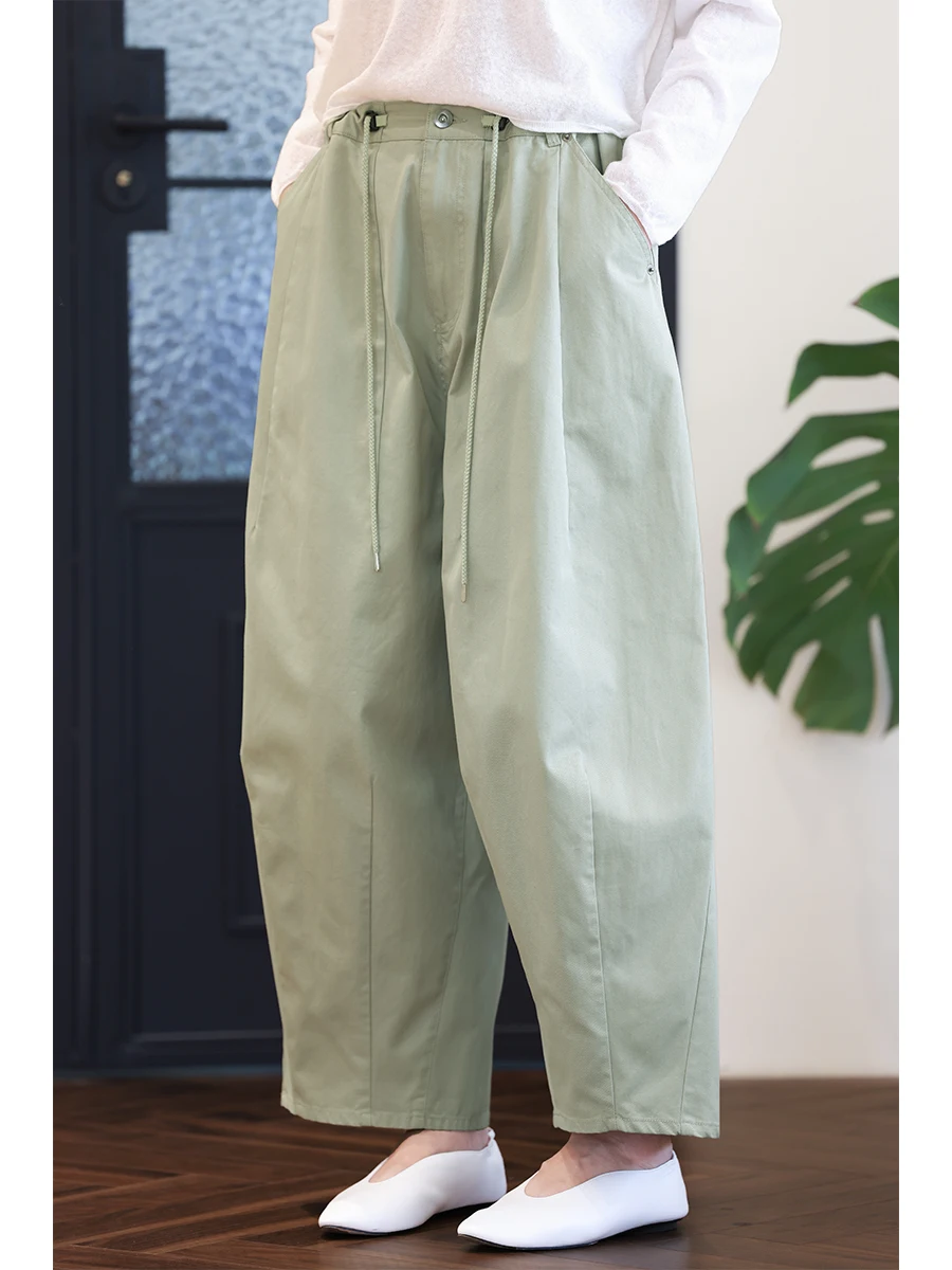 

Waed Cotton Wide Leg Pants Women's Loose Fit Casual Trousers Nine Points Workwear Trousers Balloon Pants High Waist Zipper