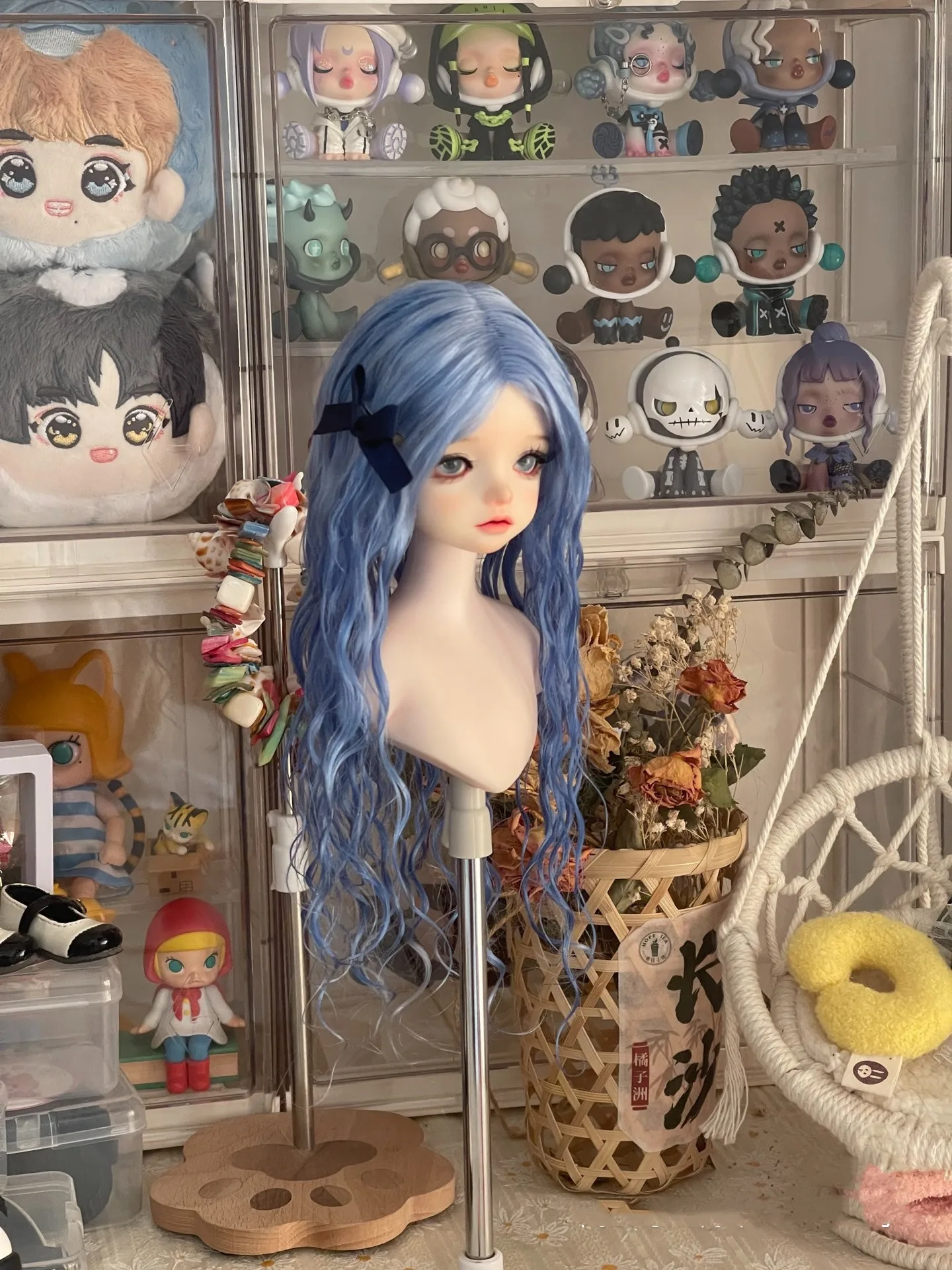 Grayish blue doll hair 1/4 BJD wig curly mohair free shipping​