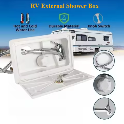 RV External Shower Caravan Outdoor Shower Box Kit w/ Lock Hot Cold Single Knob Switch for Boat Yacht Camper Motorhome