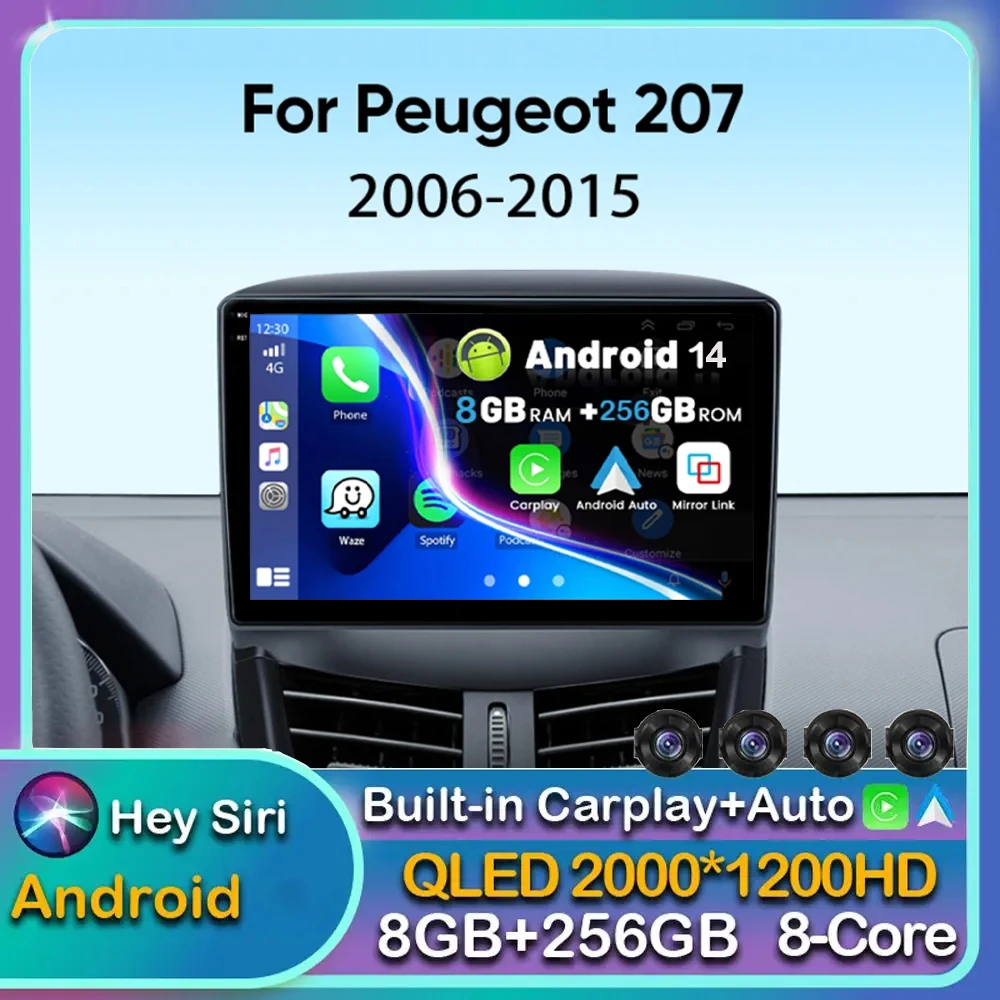 

Android 14 Carplay Auto Car Radio For Peugeot 207 CC 207CC 2006-2015 Multimedia Video Player Stereo GPS Head Unit 2din 2 Din DVD