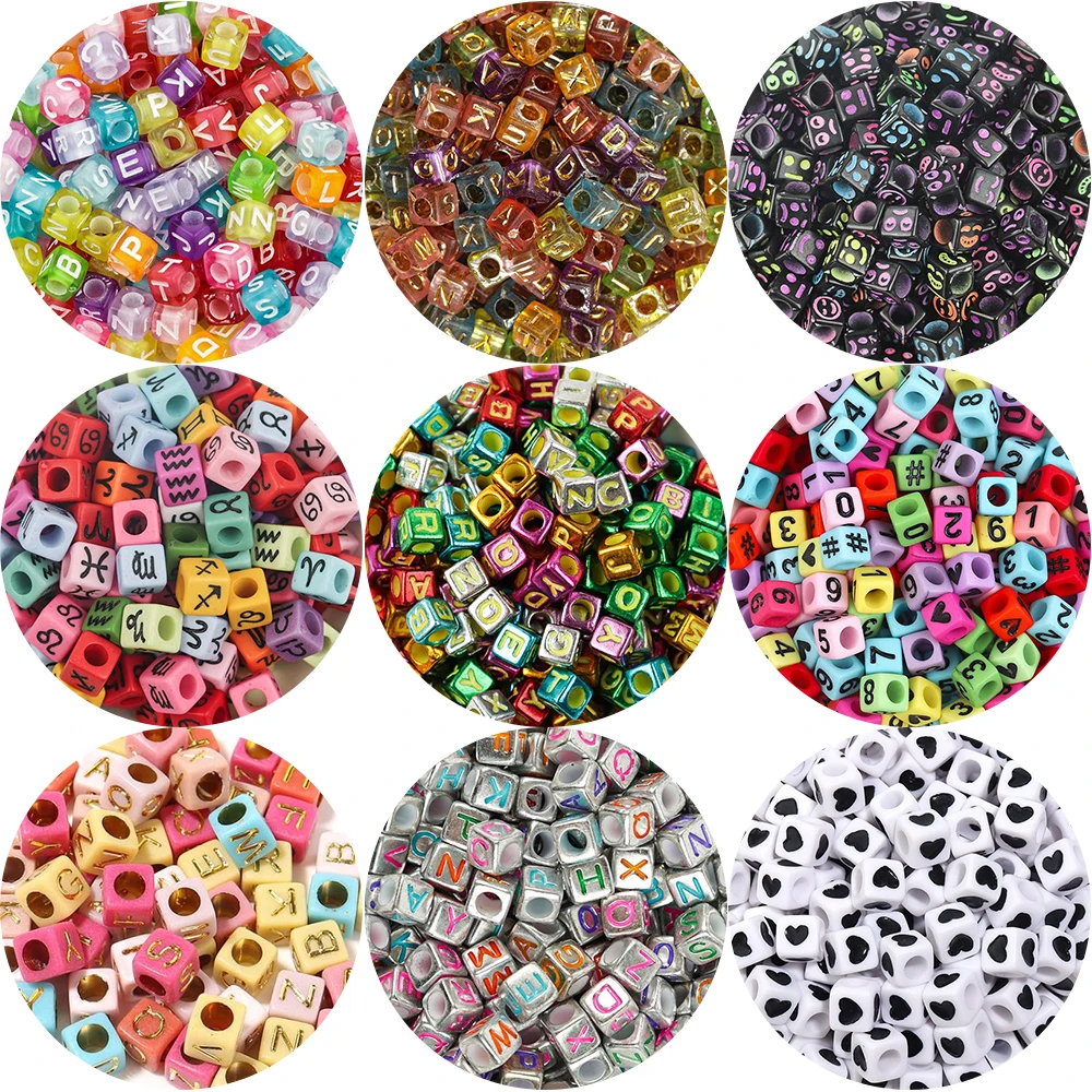 100pcs/lot Mixed Letter Acrylic Beads Russia Alphabet Round Square Cube Number Beads For Jewelry Making Diy Bracelet Accessories