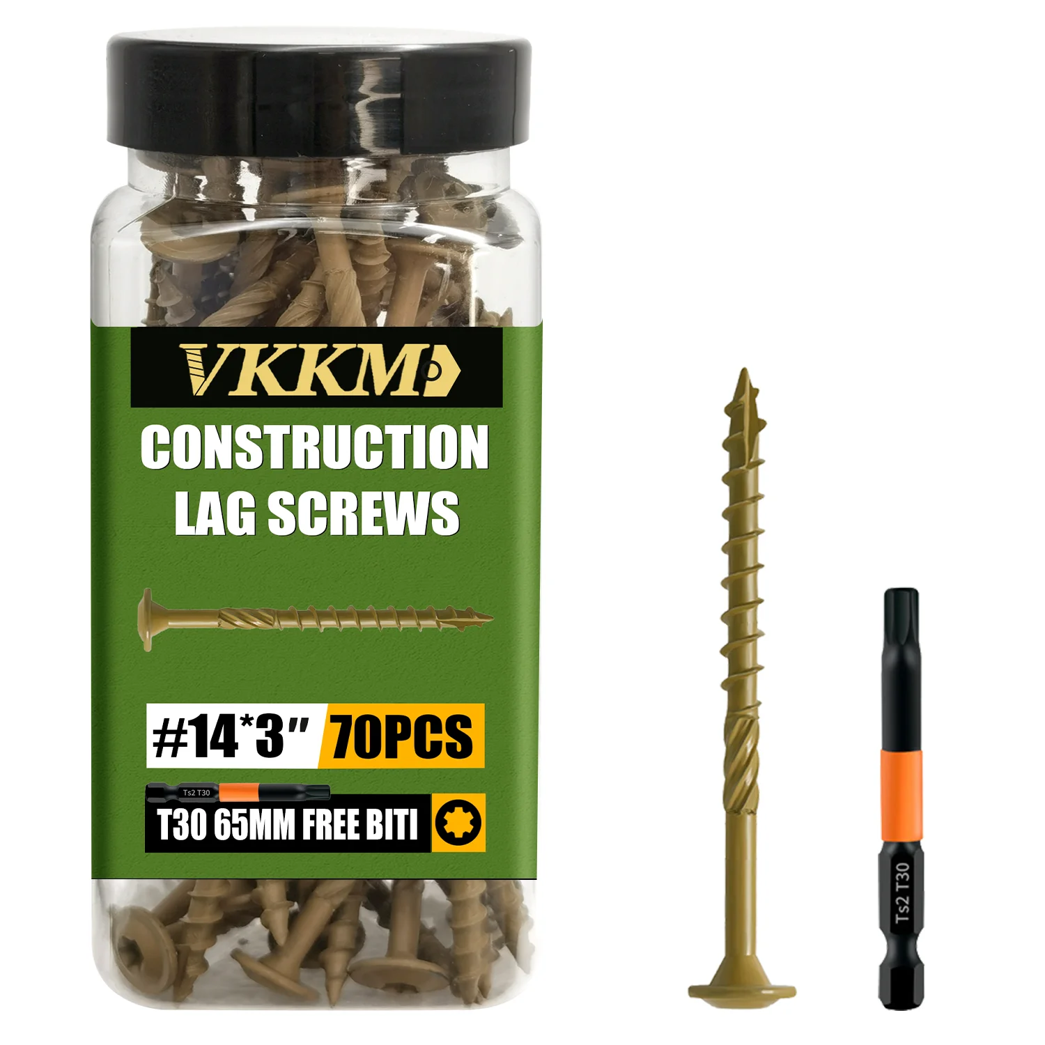 

VKKM Yellow Straw Rope Screws #14×3 , 70 / 100 Pieces, T25 Star Drive, Outdoor Deck Screws, with Epoxy Coating