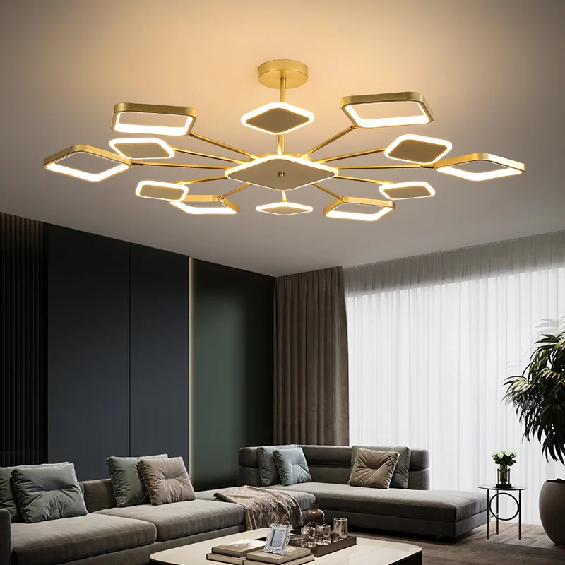 Modern Chandelier Lighting For Living Dining Room Bedroom Kitchen Golden Square Creativity Hanging Ceiling Lamps Indoor Fixture