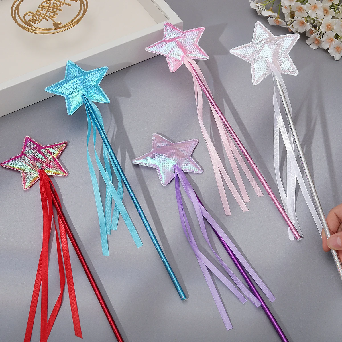 Cosplay party costume props Princess magic wand five-pointed star fairy wand ceremony ribbon stick cat stick 1 set 1 piece.