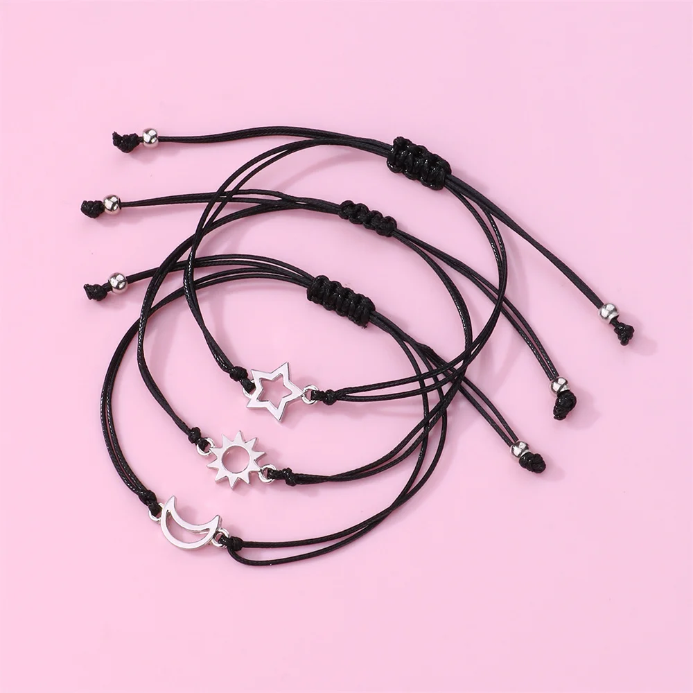 الشمس القمر والنجوم قابل للتعديل مزدوجة سلسلة سوار للنساء ، جميل سوار Charm ، غرامة مجوهرات ، رائعة ، الوالدين والطفل ، 3 قطع #3