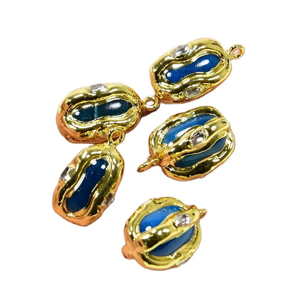 

APDGG 5 Pcs Gold Plated Blue Agate Clear Crystal Paved Charms Pendant For Lady Pearl Necklace Jewelry Making DIY