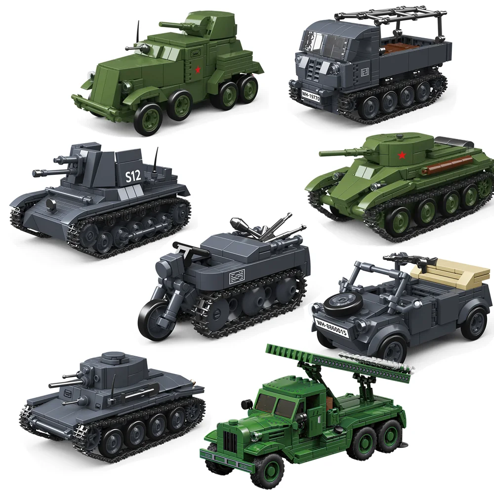 

World War 2 WW2 Army Military Soldiers SWAT 38T-A Light Tank Half Track Motorcycle Building Blocks Bricks Children's Toys Gift
