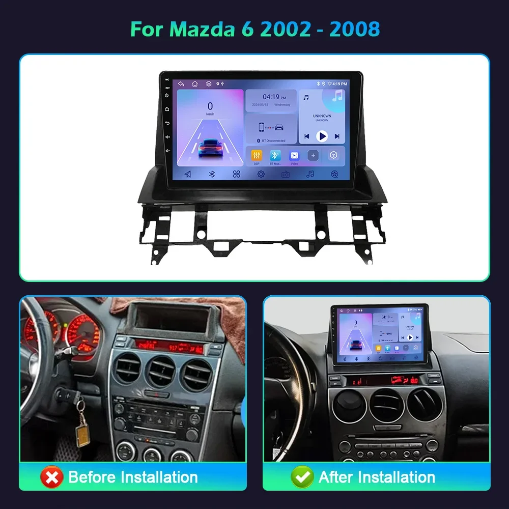 Android 14 For Mazda 6 2002-2008 Car Radio Multimedia Wireless Carplay Android Multimedia Navigation 4G GPS Stereo Touch Screen