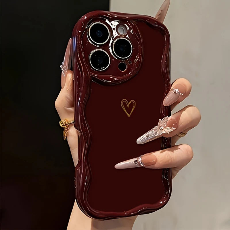 Golden Line Heart Cream Wave Handyhülle für iPhone 18 17 Pro Max 16 15 14 13 12 11 16e Plus 17e Stoßfeste Weiche TPU-Bumper-Hülle