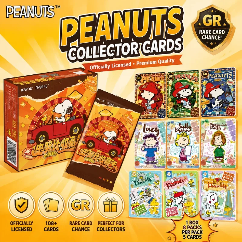 KAYOU Official Peanuts Snoopy Trading Cards Classic Cartoon Collectible Wave 1 Partner Pack Full Box 30 Packs Total 120 Cards