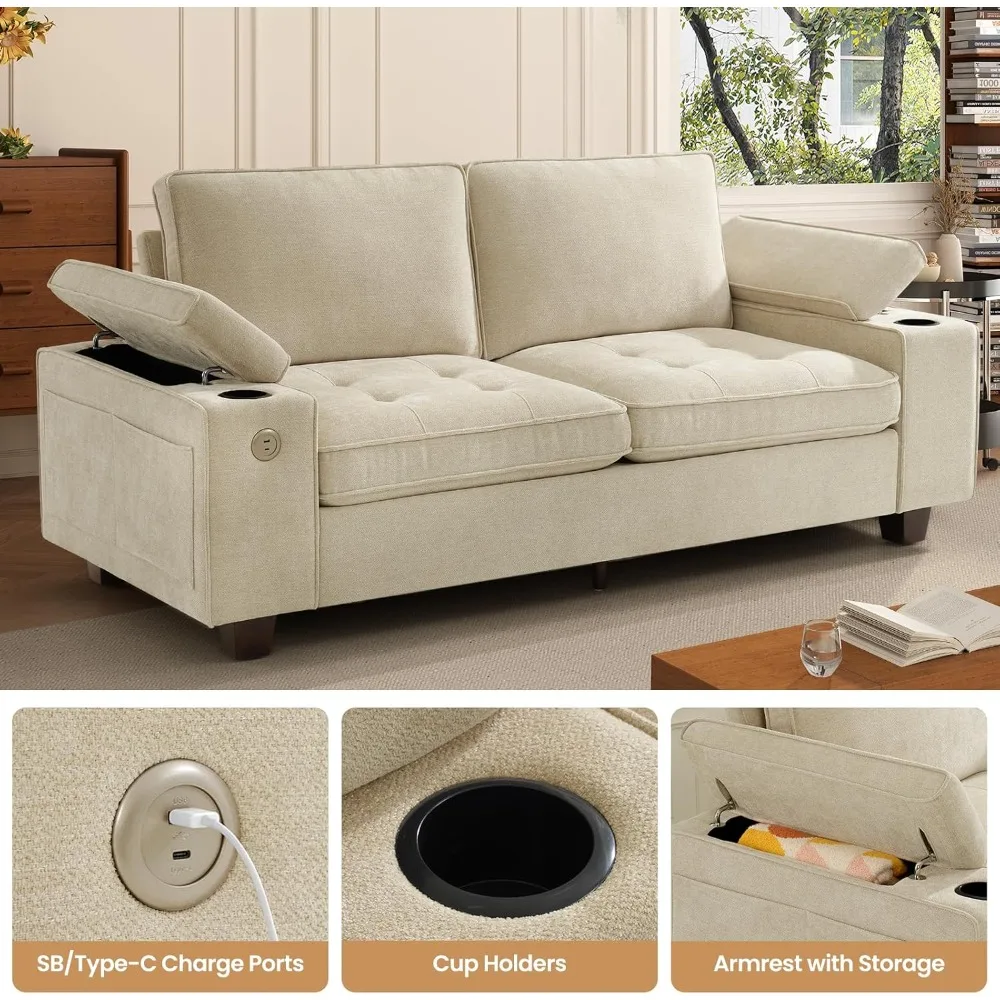 

84 Loveseat for Living Room, Modern Chenille Upholstered 2-Seater Loveseat Couch for Apartment, Solid Wood Sofa with Adjustable