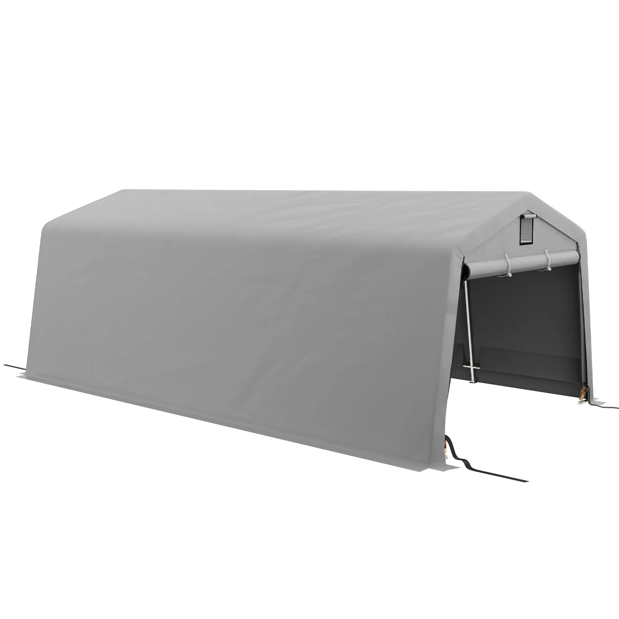 Outsunny Tente garage carport 6,2 x 3,3 x 2,4 m, 2 aérations et 1 porte, acier galvanisé robuste PE haute densité 150 g/m² imperméable anti-UV, gris clair
