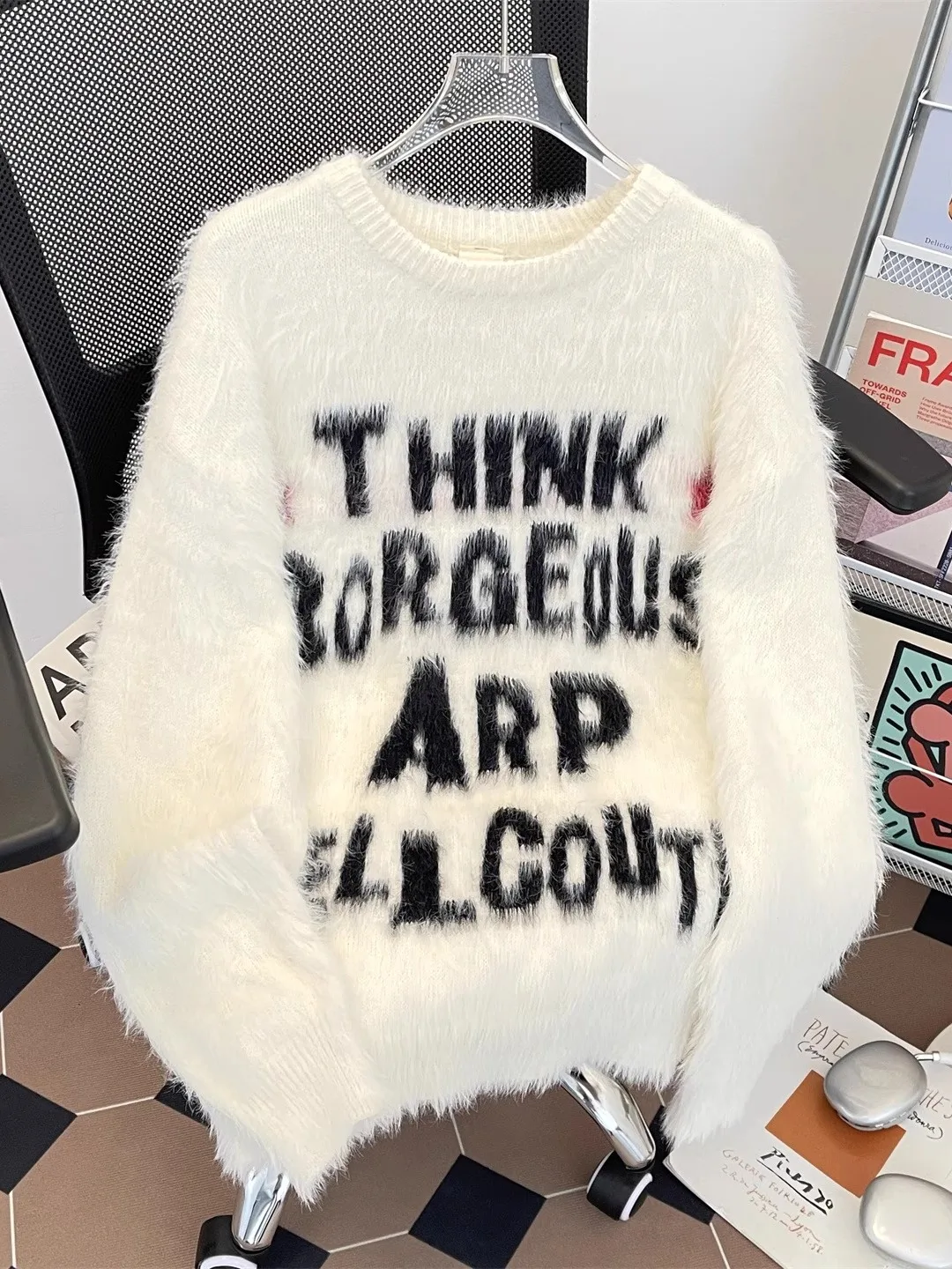 

Soft Mink Velvet Knitwear Letter Embroidery Casual Sweater for Men And Women Trendy Vintage Brand Autumn Winter Clothes