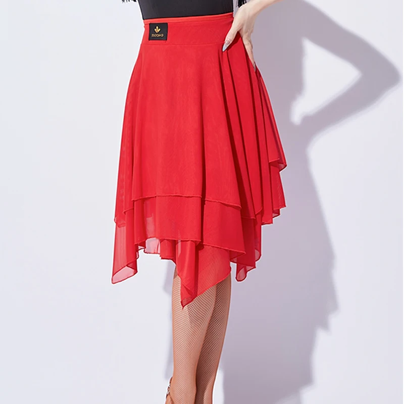 تنورة رقص لاتينية حمراء للنساء أداء الرقص اللاتيني قطعة واحدة تنّورة ملفوفة رومبا تانجو ملابس الرقص للتدريب ملابس الممارسة 3672
