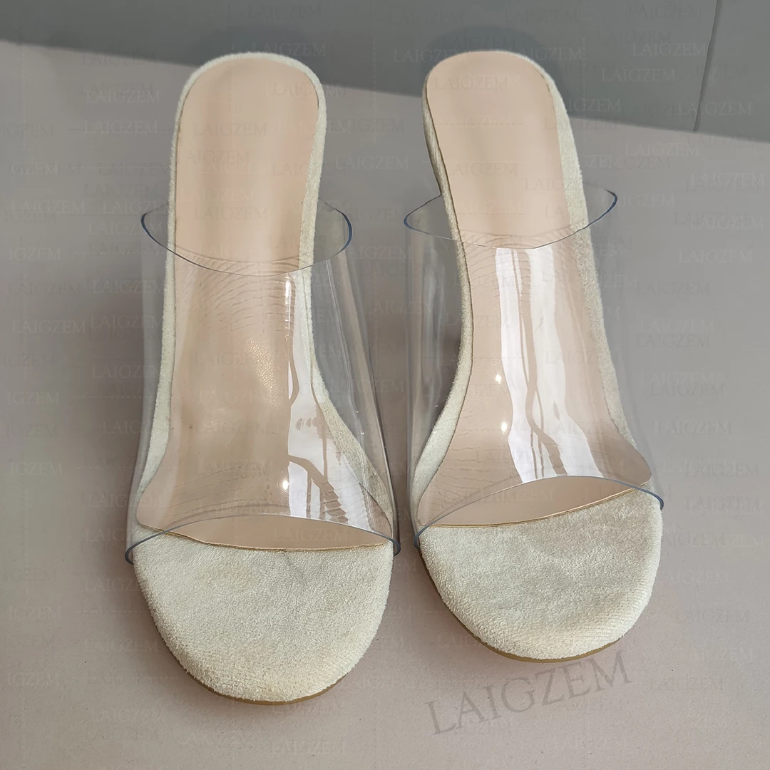 LAIGZEM Women Sandals Transparent PVC  Open Toe Clear Wedges High Heels Sandals Pumps Ladies Shoes Woman Large Size 38 41 45 47