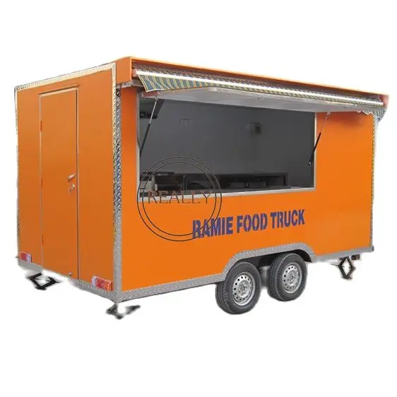 مقطورة طعام متنقلة 4 أمتار حاوية طويلة عربة قهوة كشك طعام حجم مخصص اللون وداخل شاحنة الوجبات السريعة المربعة للبيع